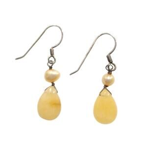 925 Sterling Silver Dangle Drop Earrings Butterscotch Amber Natural Pearl Hook